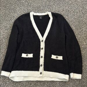 Tahari Black and White V-Neck Cardigan